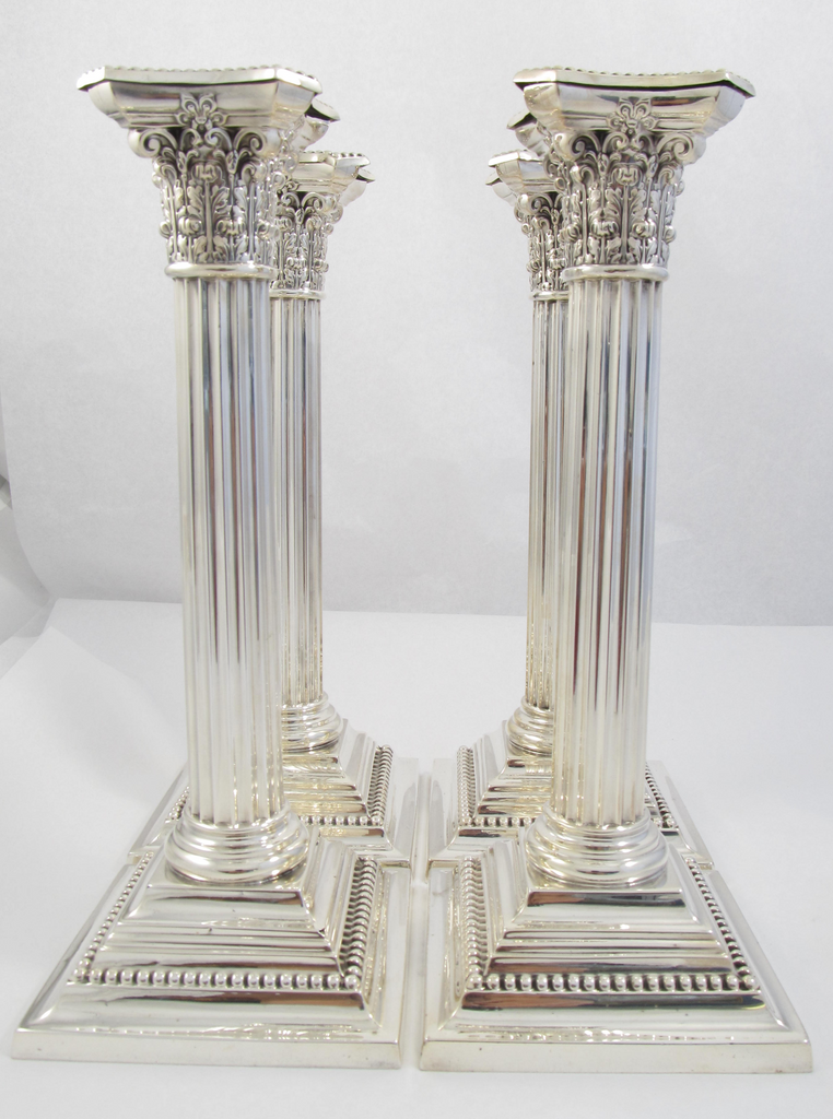 Set of 4 Sterling Silver Corinthian Candlesticks by Gorham Silversmithshop